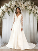 White Satin Long Sleeve V-neck Wedding Dress