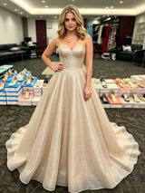 Gold Sequins Strapless Prom Dress