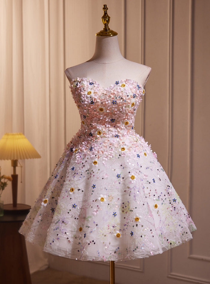 Pink Tulle Sequins Beading Homecoming Dress