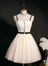 A-Line Ivory Tulle Lace Button Homecoming Dress