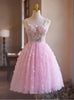 Pink Tulle Sequins Straps Butterfly Homecoming Dress