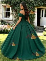 Green Off the Shoulder Appliques Quinceanera Dress