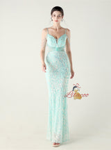 Mermaid Sequins Spaghetti Straps Beading Prom Dress