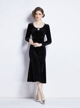 Retro Polka-dot Velvet Dress