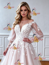 Long Sleeve Tulle Appliques Wedding Dress