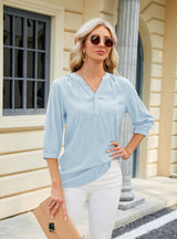 Solid Color V-neck Loose Top