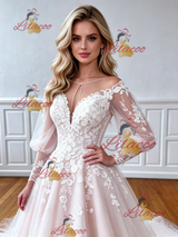 Long Sleeve Tulle Appliques Wedding Dress