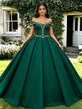 Green Off the Shoulder Beading Quinceanera Dress