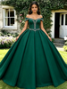 Green Off the Shoulder Beading Quinceanera Dress