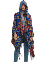 Jacquard Ladies Fringed Hooded Cloak Shawl
