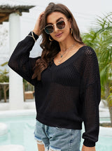 Long Sleeve Loose V-neck Cover Up