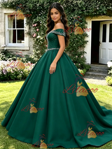 Green Off the Shoulder Beading Quinceanera Dress