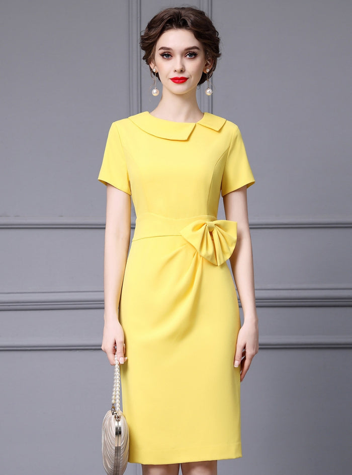 Yellow Bow Mother Of The Bride Dress