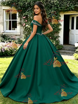 Green Off the Shoulder Beading Quinceanera Dress