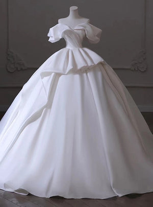White Satin Off the Shoulder Wedding Dress