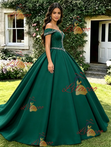 Green Off the Shoulder Beading Quinceanera Dress