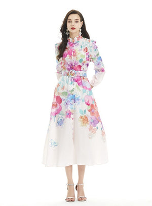 Palace Colorful Floral Printed Long-sleeved Dress