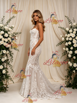 White Mermaid Lace Straps Wedding Dress