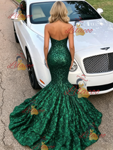 Green Mermaid Sequins Halter Prom Dress