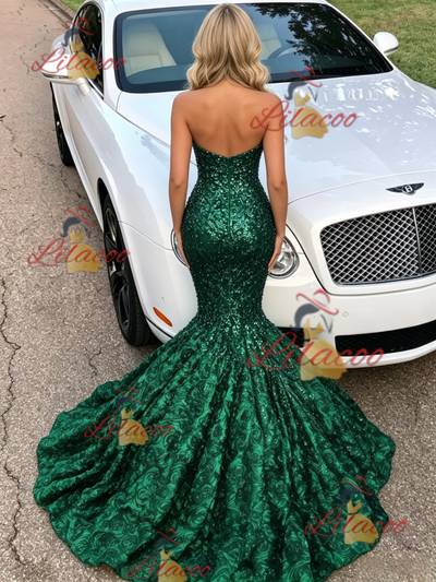Green Mermaid Sequins Halter Prom Dress