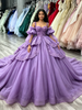 Purple Tulle Straps Long Sleeve Quinceanera Dress