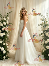 White Tulle Strapless Bow Wedding Dress