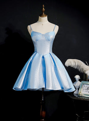 Blue Spaghetti Straps Homecoming Dress