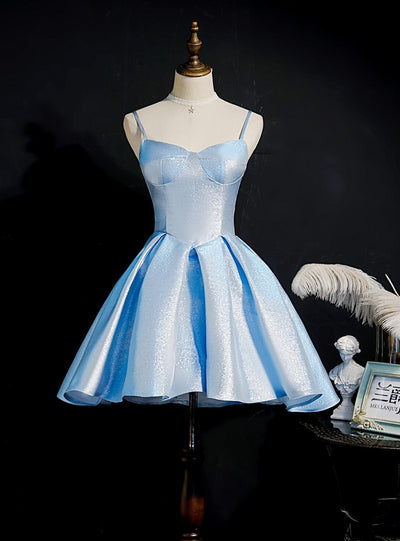Blue Spaghetti Straps Homecoming Dress