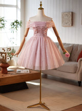 Pink Tulle Sequins Appliques Homecoming Dress