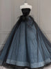 Black Tulle Strapless Pleats Prom Dress