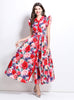 Printed Lotus Leaf Sleeve Lapel Button-down Dress