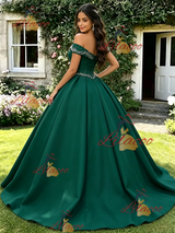 Green Off the Shoulder Beading Quinceanera Dress