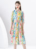 Short Sleeve Lapel Printed Single-breasted Dress