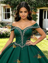 Green Off the Shoulder Beading Quinceanera Dress