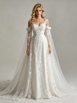 White Tulle Lace Appliques Straps Wedding Dress