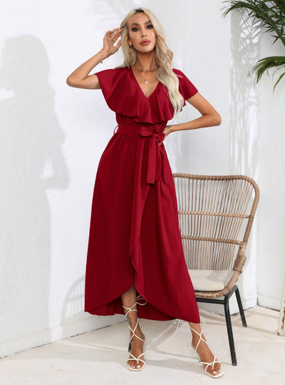 Ruffled V-neck Big Swing Dress