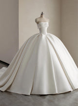 Ball Gown White Satin Strapless Wedding Dress
