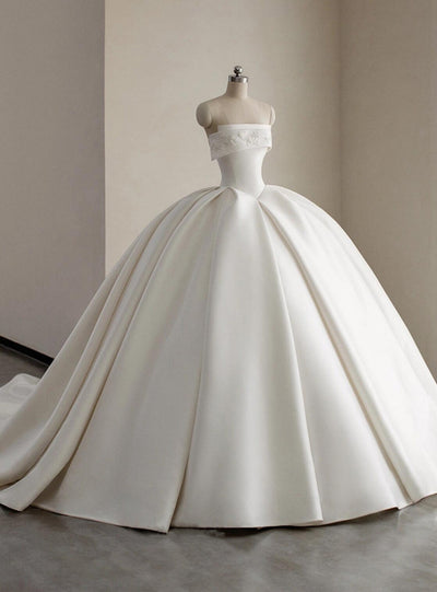 Ball Gown White Satin Strapless Wedding Dress
