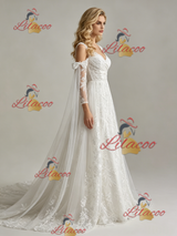 White Tulle Lace Appliques Straps Wedding Dress