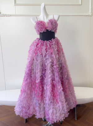 Pink Purple Tulle Flower Straps Prom Dress