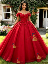 Red Off the Shoulder Appliques Quinceanera Dress