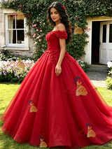 Red Off the Shoulder Appliques Quinceanera Dress