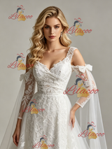 White Tulle Lace Appliques Straps Wedding Dress