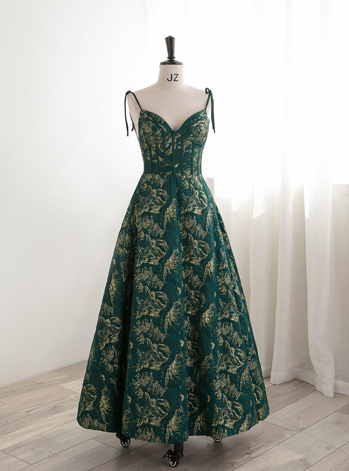 Dark Green Spaghetti Straps Prom Dress