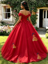 Red Off the Shoulder Appliques Quinceanera Dress