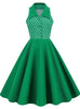 Lapel Sleeveless Polka Dot Green Retro Dress