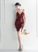 Spaghetti Straps Sequins Mini Prom Dress