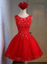 Red Lace Beading Homecoming Dress