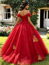 Red Off the Shoulder Appliques Quinceanera Dress