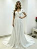 White Square Neck Pleats Beading Wedding Dress